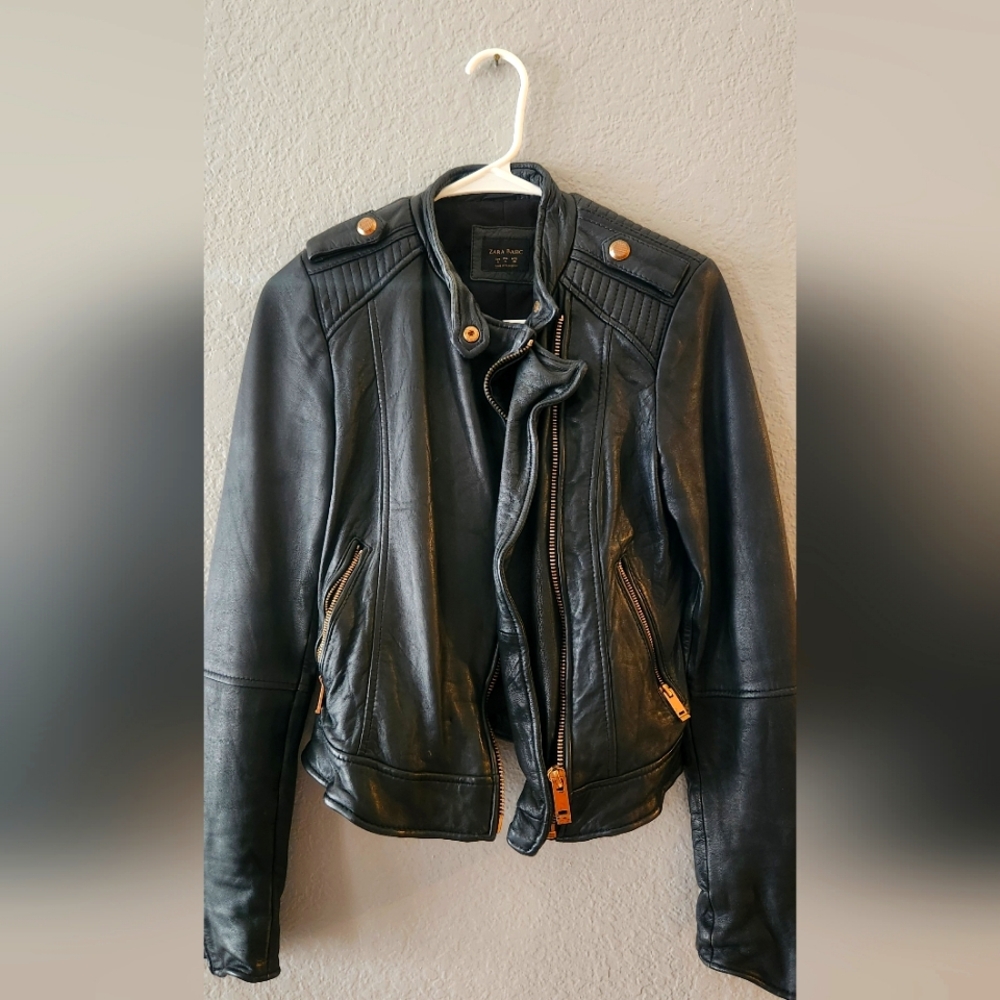 Zara Small Geniuine Black Leather  Jacket